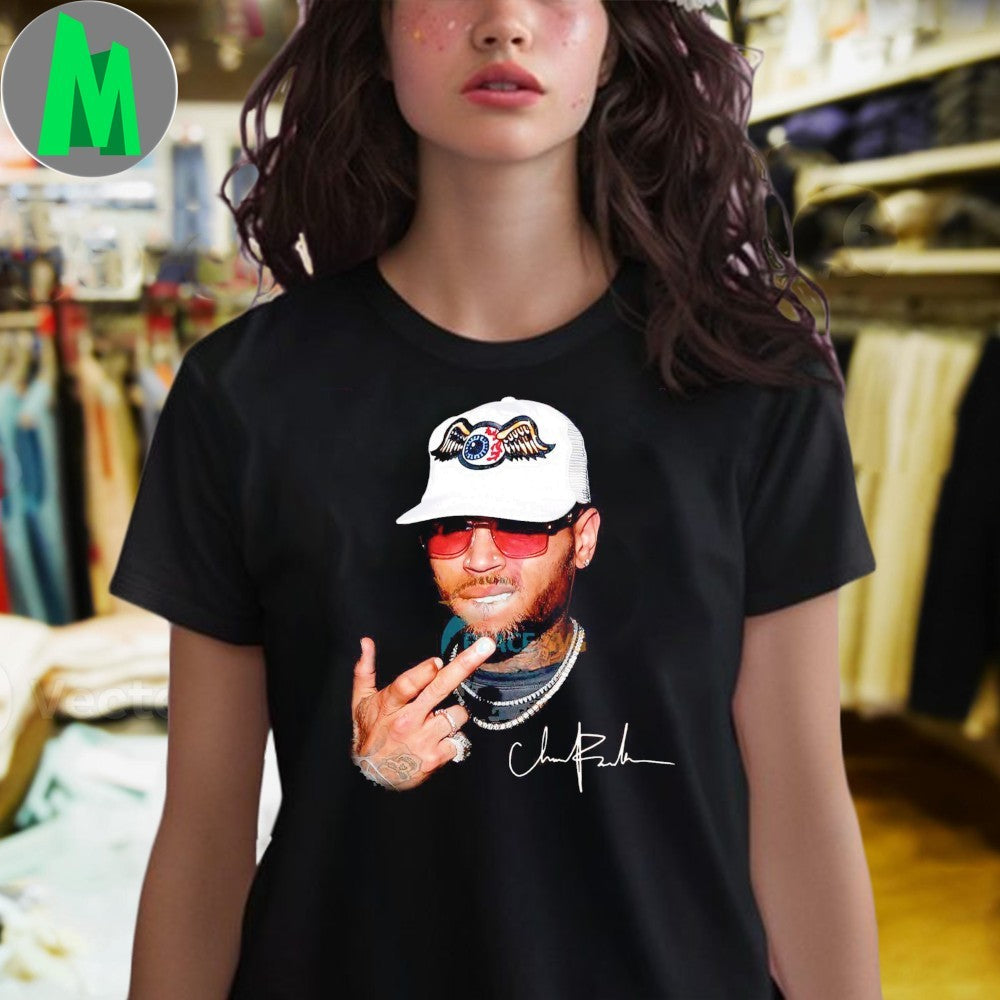 Original Chris Brown White Cap Red Sunglasses Middle Finger Shirt Unisex