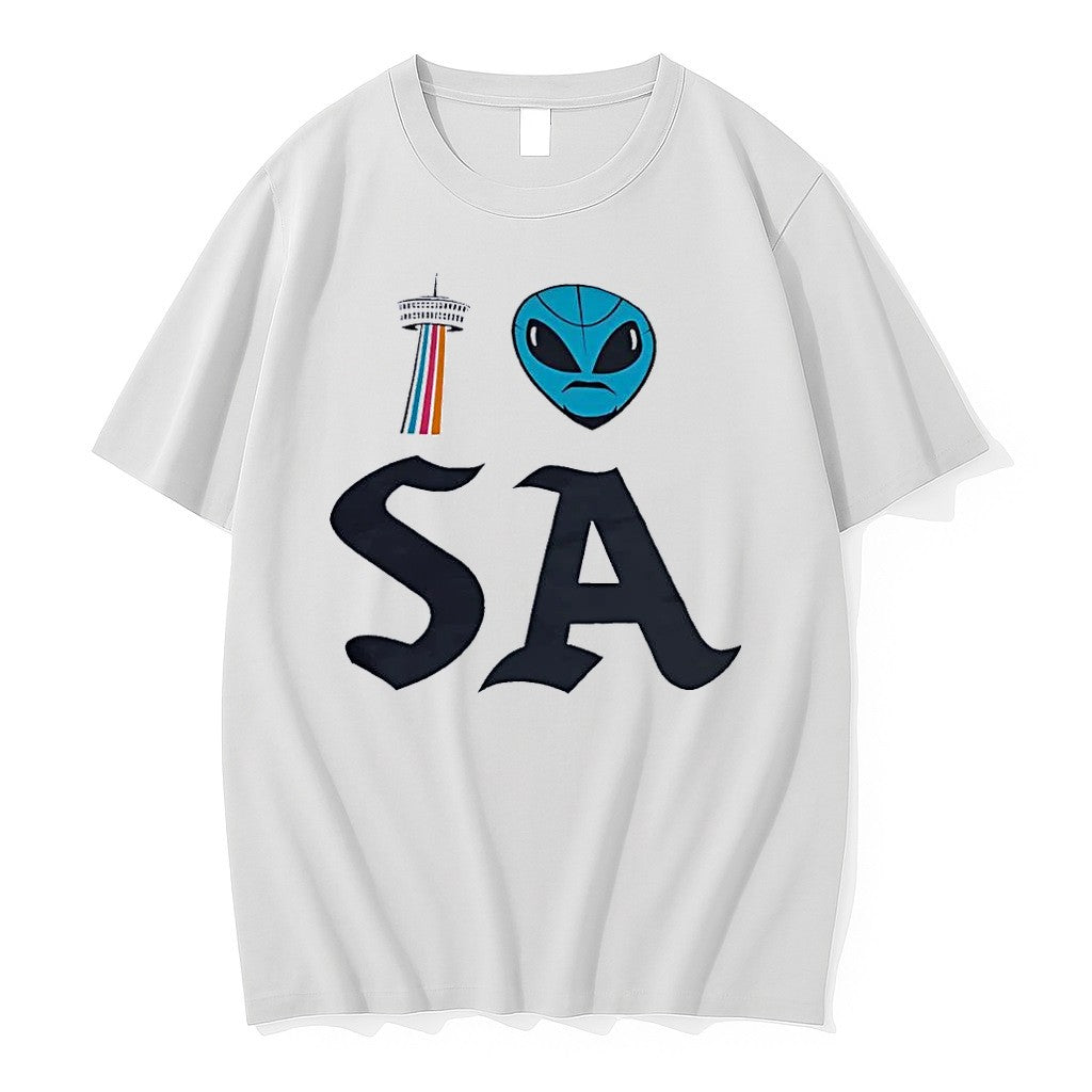 Original I Love Sa San Antonio Tower Alien Head White Tshirts Jpg Unisex