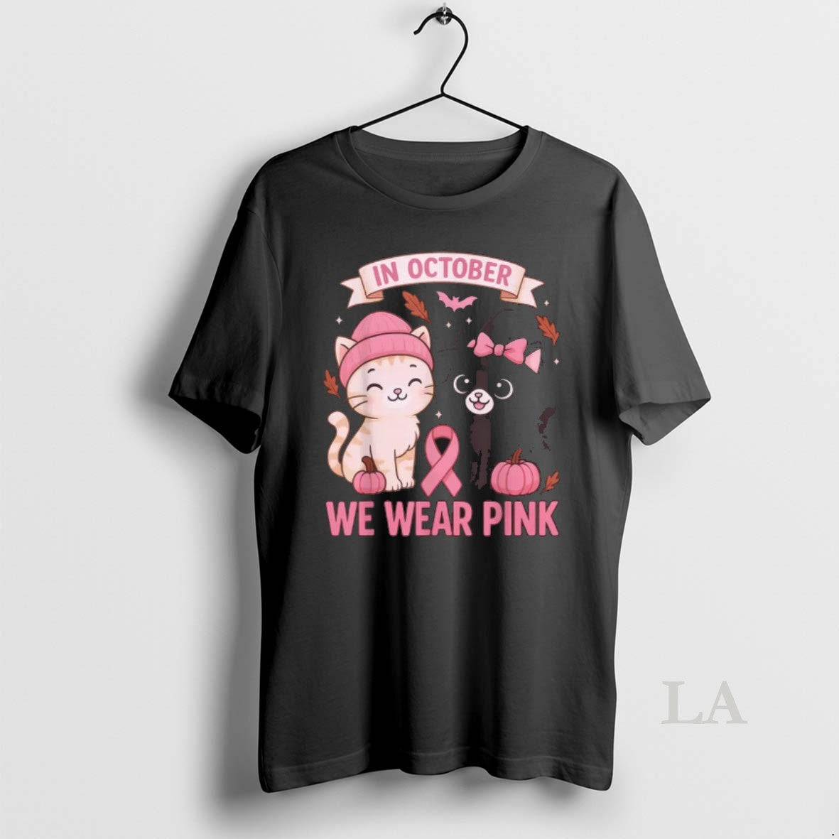 Original In October We Wear Pink Cute Cat Breast Cancer Awareness