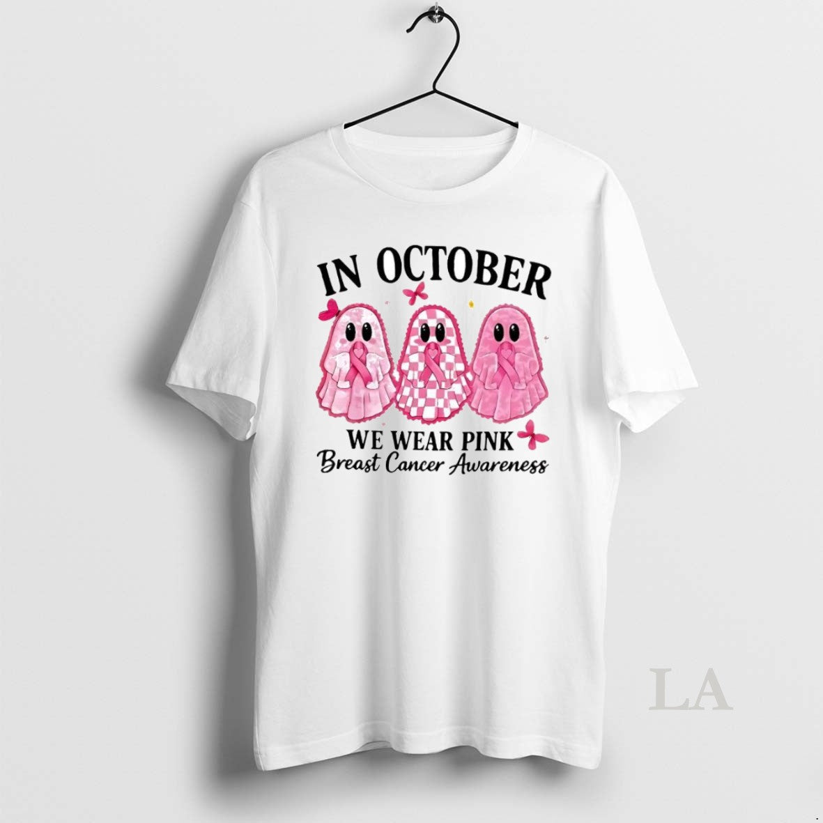 Original In October We Wear Pink Breast Cancer Awareness Halloween Pink Ghost Retro Breast Cancer