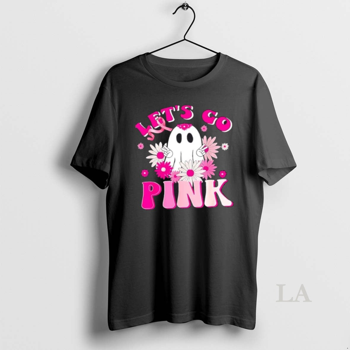 Original Lets Go Pink Ghost Breast Cancer Awareness Halloween Groovy
