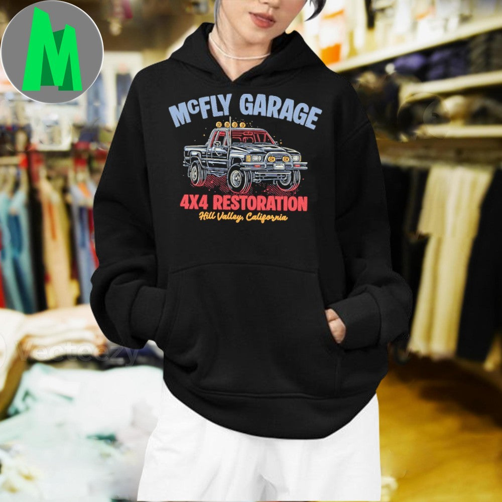 Original McFly Garage 4×4 Restoration Hill Valley California Shirt Unisex