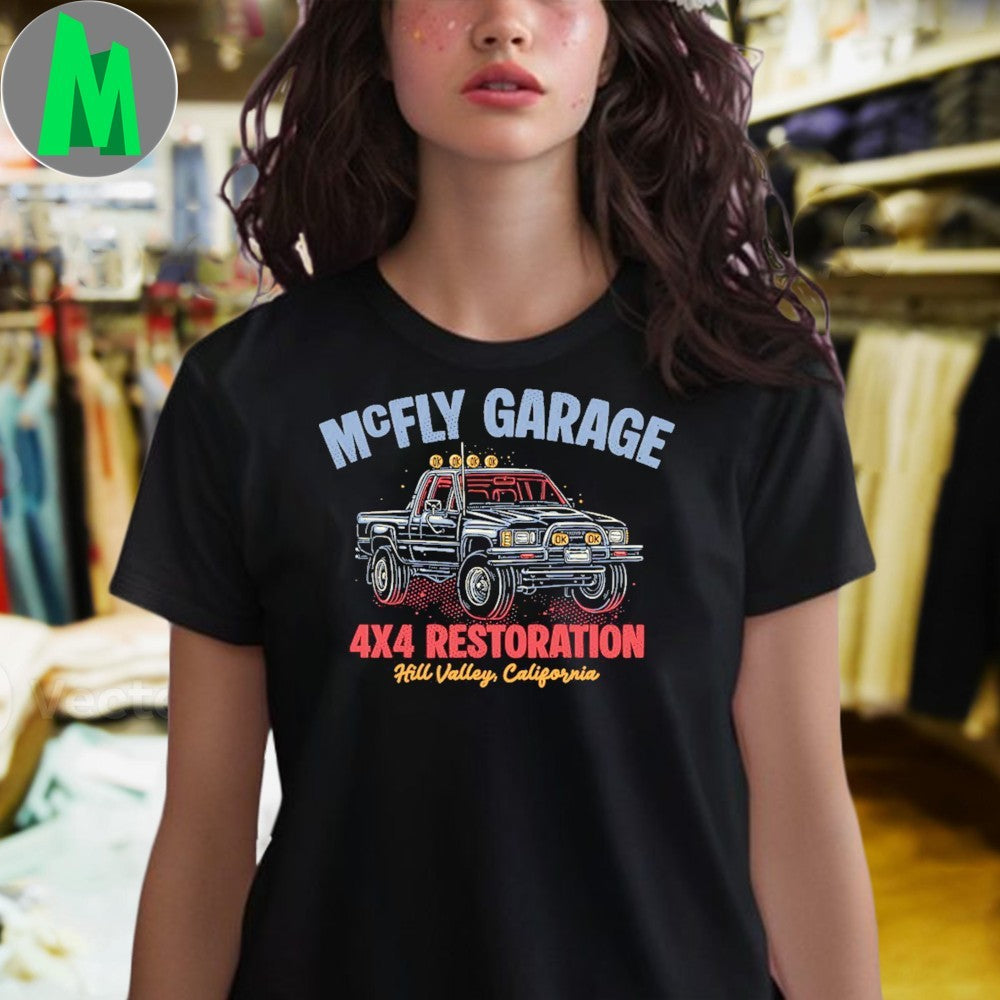 Original McFly Garage 4×4 Restoration Hill Valley California Shirt Unisex