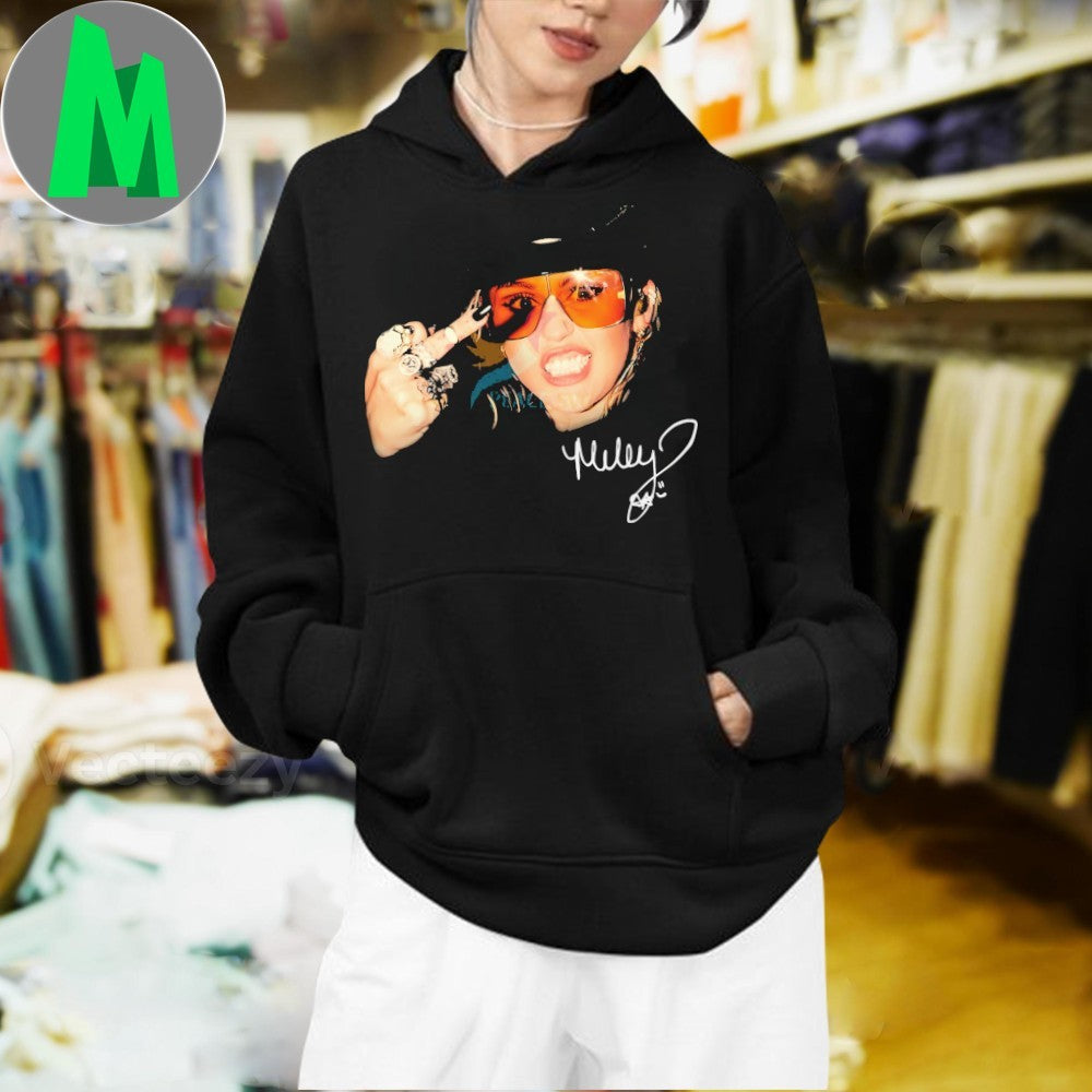Original Miley Cyrus Orange Sunglasses Rock Gesture Signature Shirt Unisex