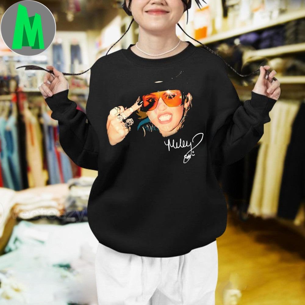 Original Miley Cyrus Orange Sunglasses Rock Gesture Signature Shirt Unisex