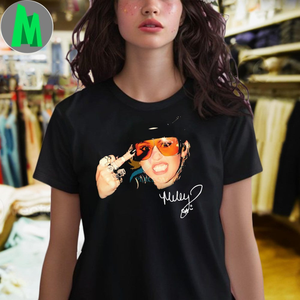Original Miley Cyrus Orange Sunglasses Rock Gesture Signature Shirt Unisex