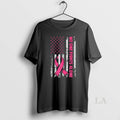 Original No One Fights Breast Cancer Alone Us Flag Pink Ribbon