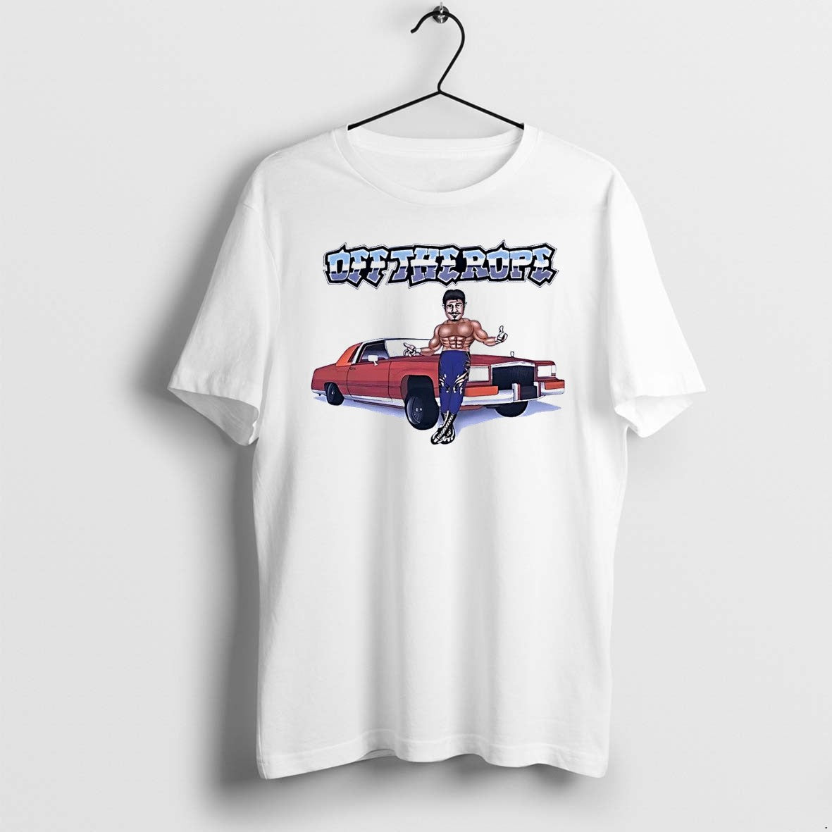 Original Off The Rope Wrestler Leaning On A Red Classic Car White Tshirts Jpg Unisex