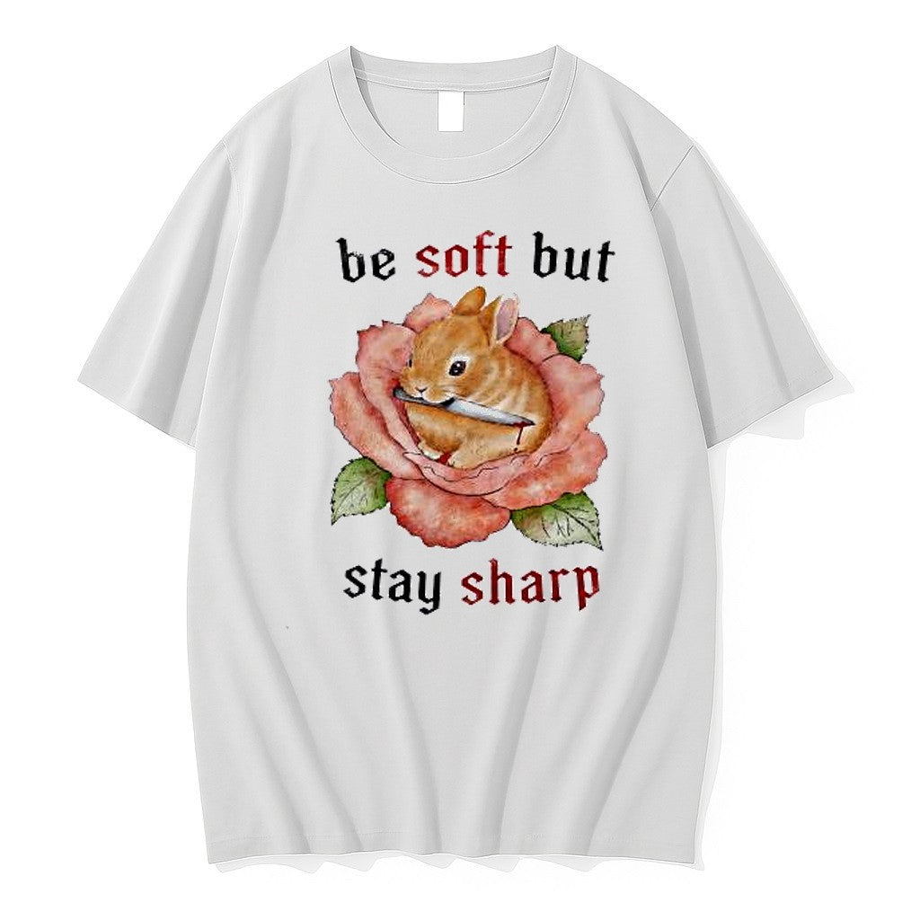 Original Rabbit With Knife Be Soft But Stay Sharp Rose Flower Tshirts Jpg Unisex