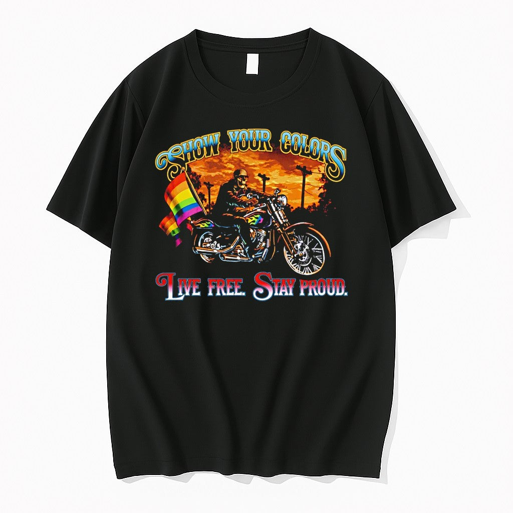 Original Skeleton Show Your Colors Live Free Stay Proud Pride Month Lgbtq 2026 Tshirts Unisex