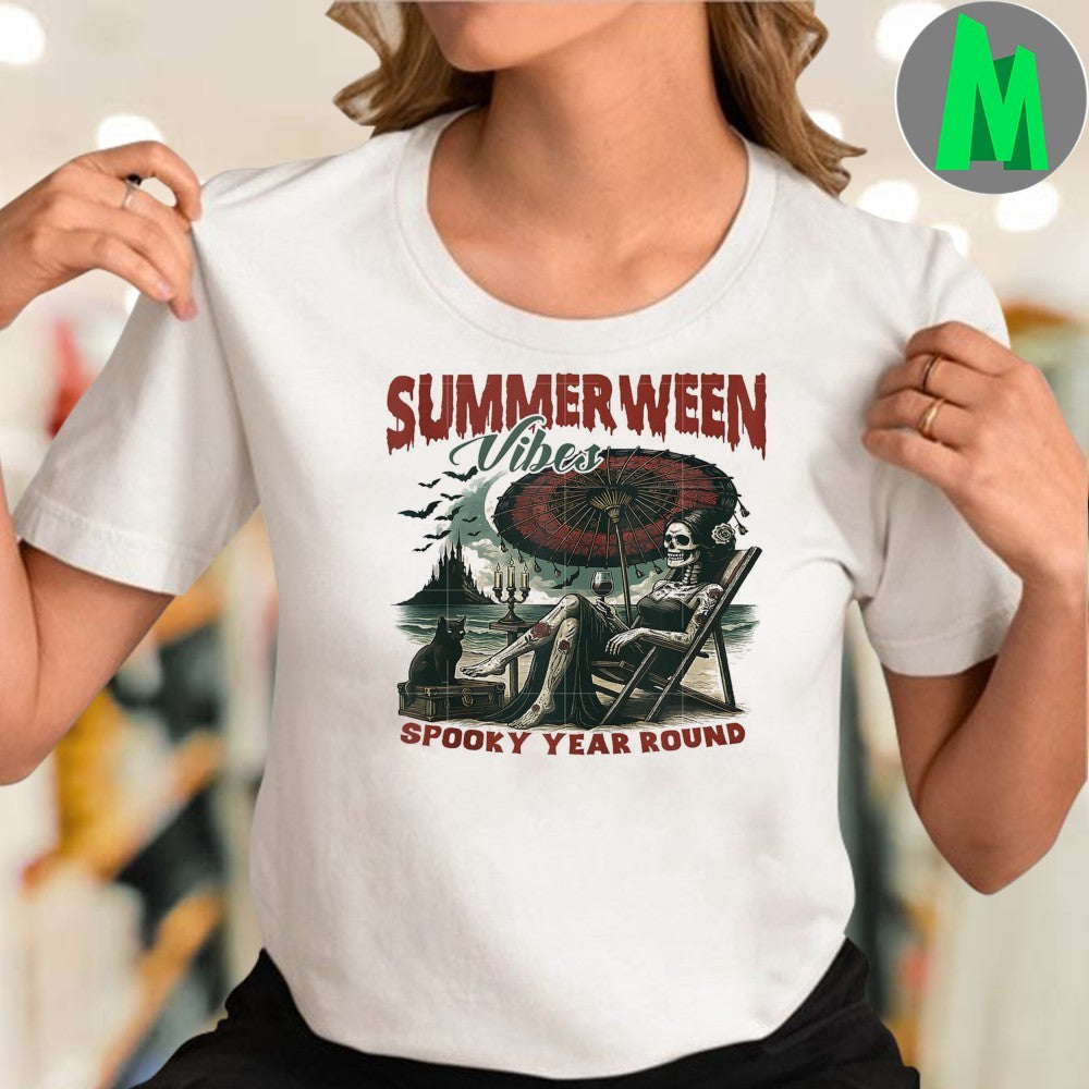 Original Summerween Vibes Summer Halloween Spooky Skeleton Beach Shirt Unisex