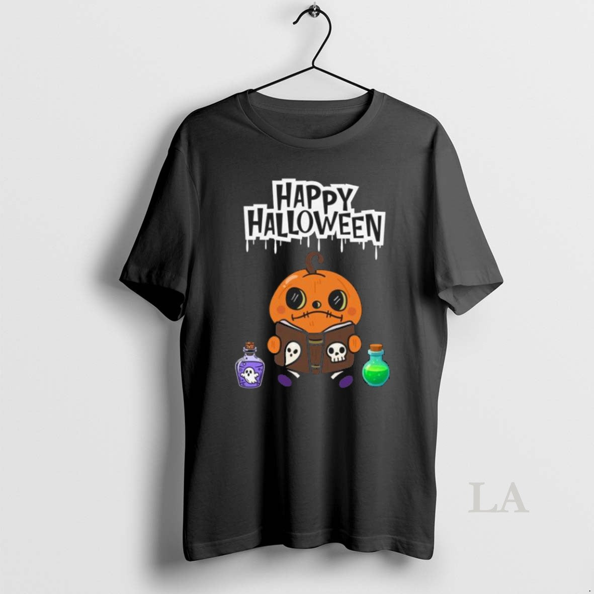 Original Happy Halloween Cute Pumpkin Reading Spell Book Tee Men