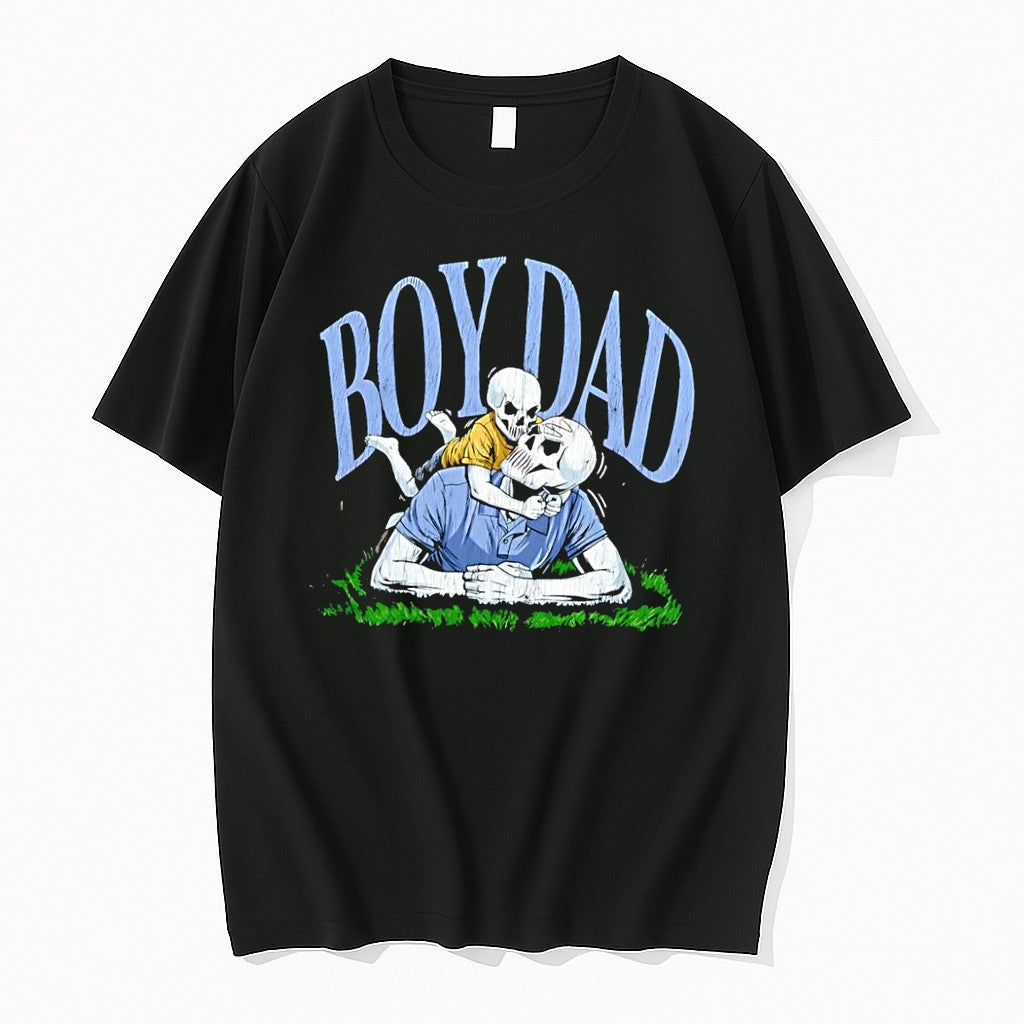 Original Oy Dad Skeleton Father And Son Playing On The Grass Black Tshirts Jpg Unisex