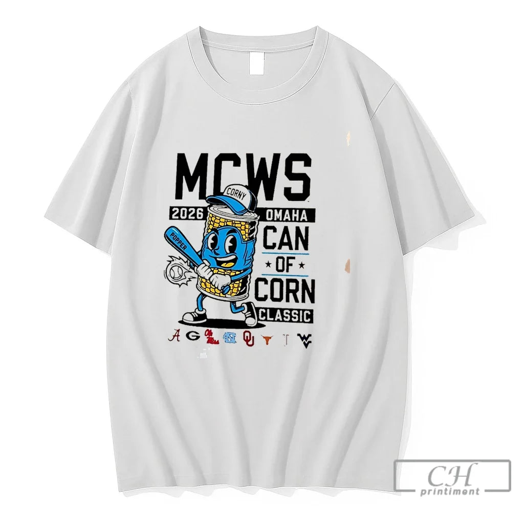 Premium 2026 Mens College World Series 8 Team Can Of Corn Logos Tee T Shirts Unisex