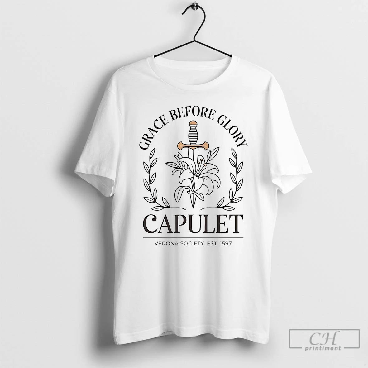 Premium Capulet Grace Before Glory Shakespeare Verona Society Est 1597 T Shirts