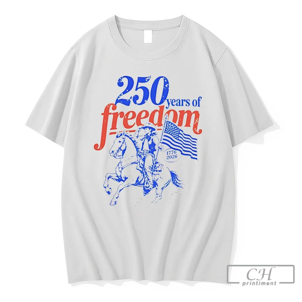 Premium Cowboy Riding Horse Holding American Flag 250 Years Of Freedom 1776 2026 T Shirts Unisex