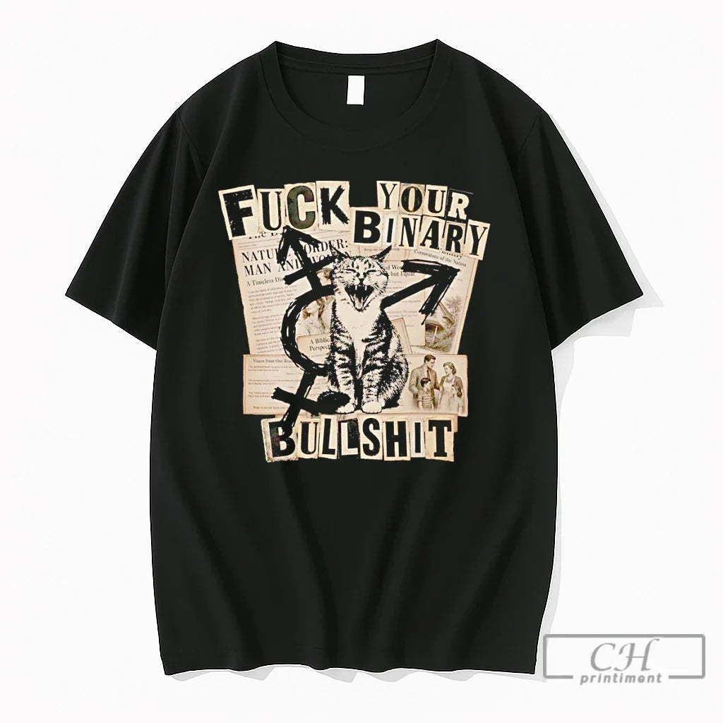 Premium Gender Neutral Kitty Cat Fuck Your Binary Bullshit Vintage Unisex