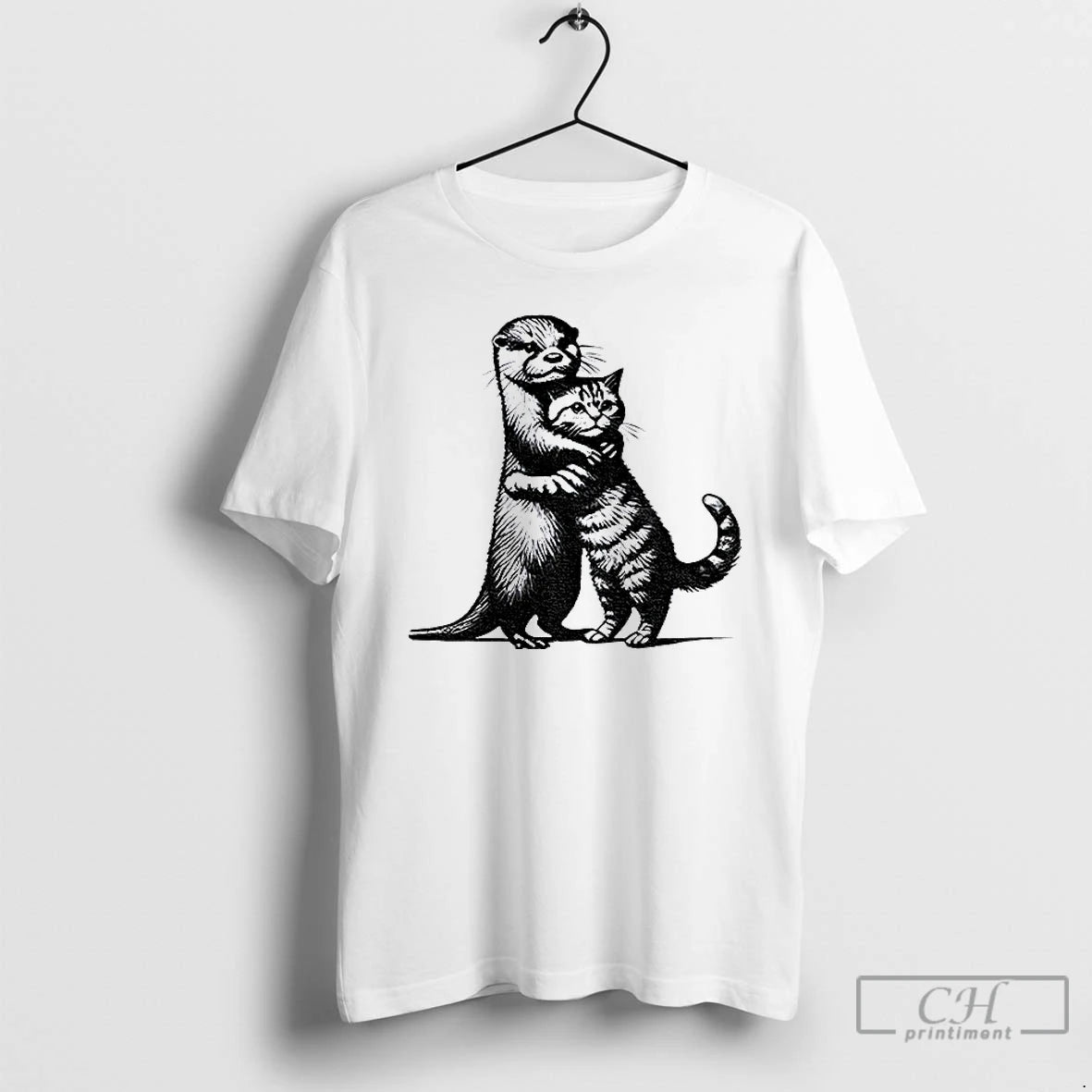 Premium Otter Hug Cat Funny Meme T Shirts
