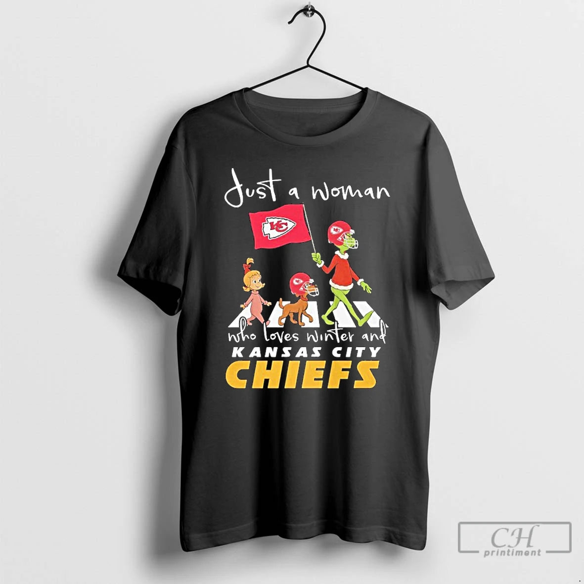 Premium The Grinch Just A Woman Who Loves Winter And Kansas City Chiefs Christmas Road