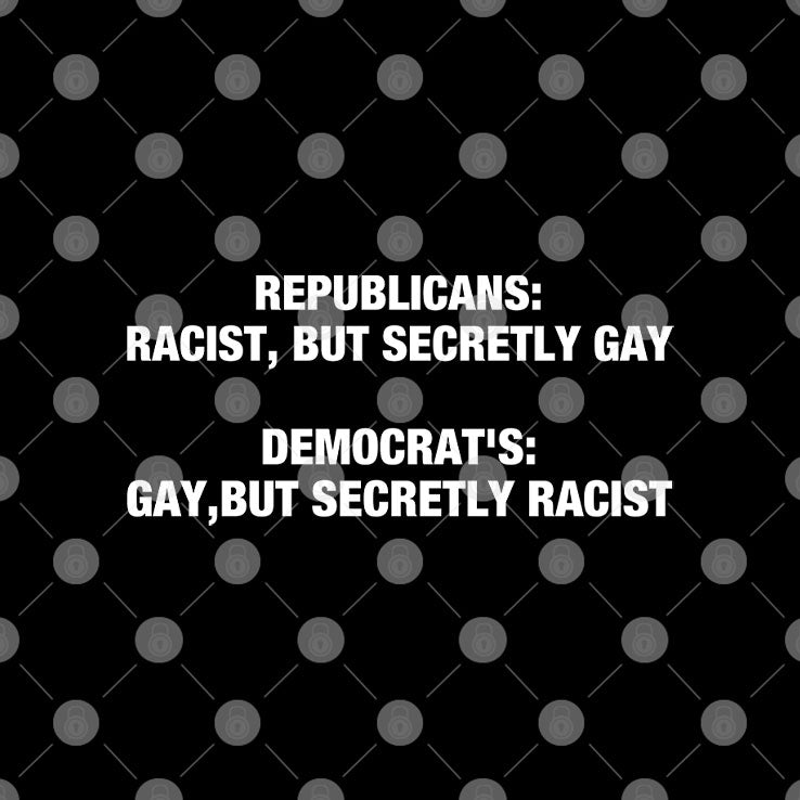 Republicans Racist But Secretly Gay Democrats Gay But Secretly Racist T Shirt Unisex
