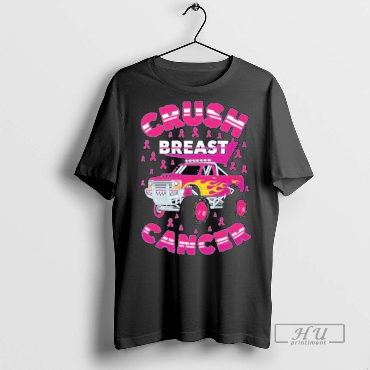 Trending Crush Breast Cancer Monster Truck Girls Boys Pink Graphic Tee Shirts Sweatshirt Hoodies