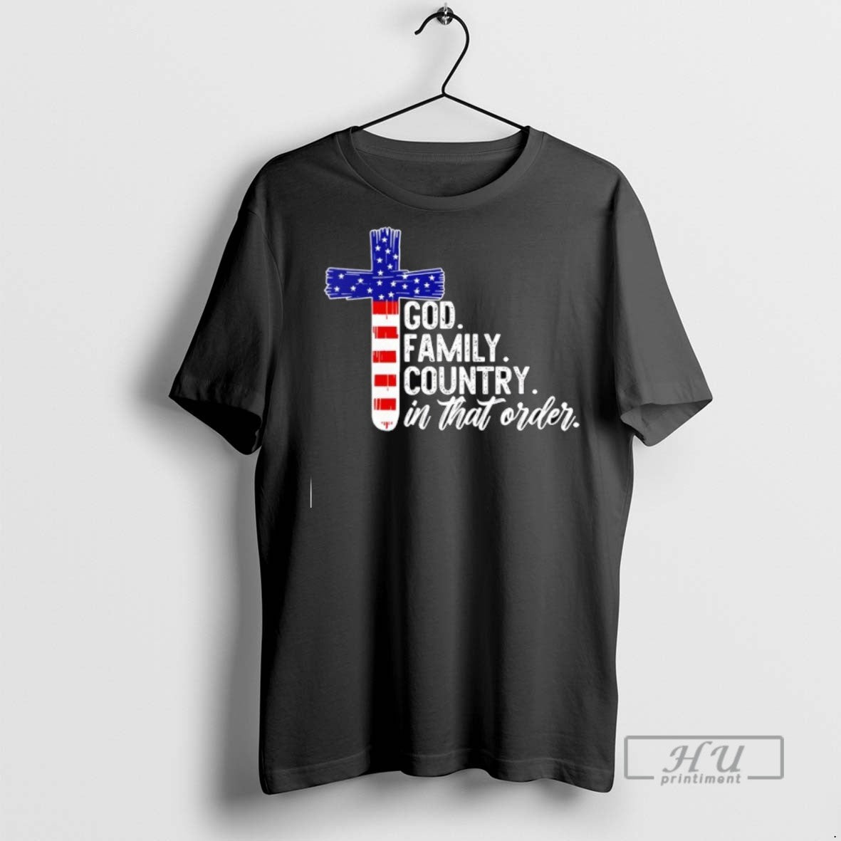 Trending God Family Country In That Order America Flag Faith Cross Graphic Tee Shirts