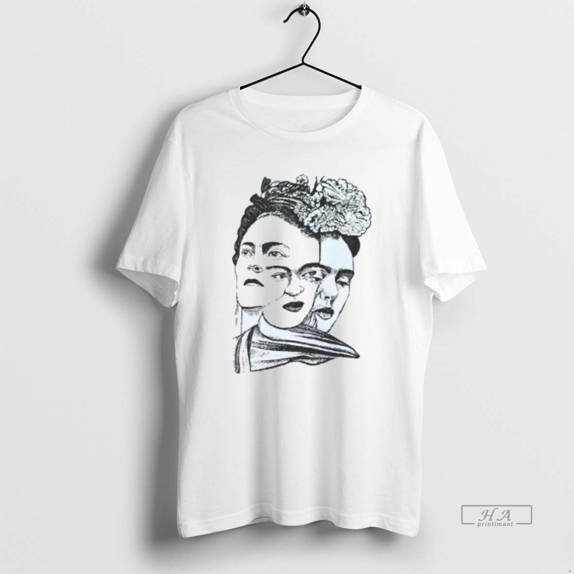 Trendy Frida Kahlo Las Tres Fridas Faces Mens White Tee
