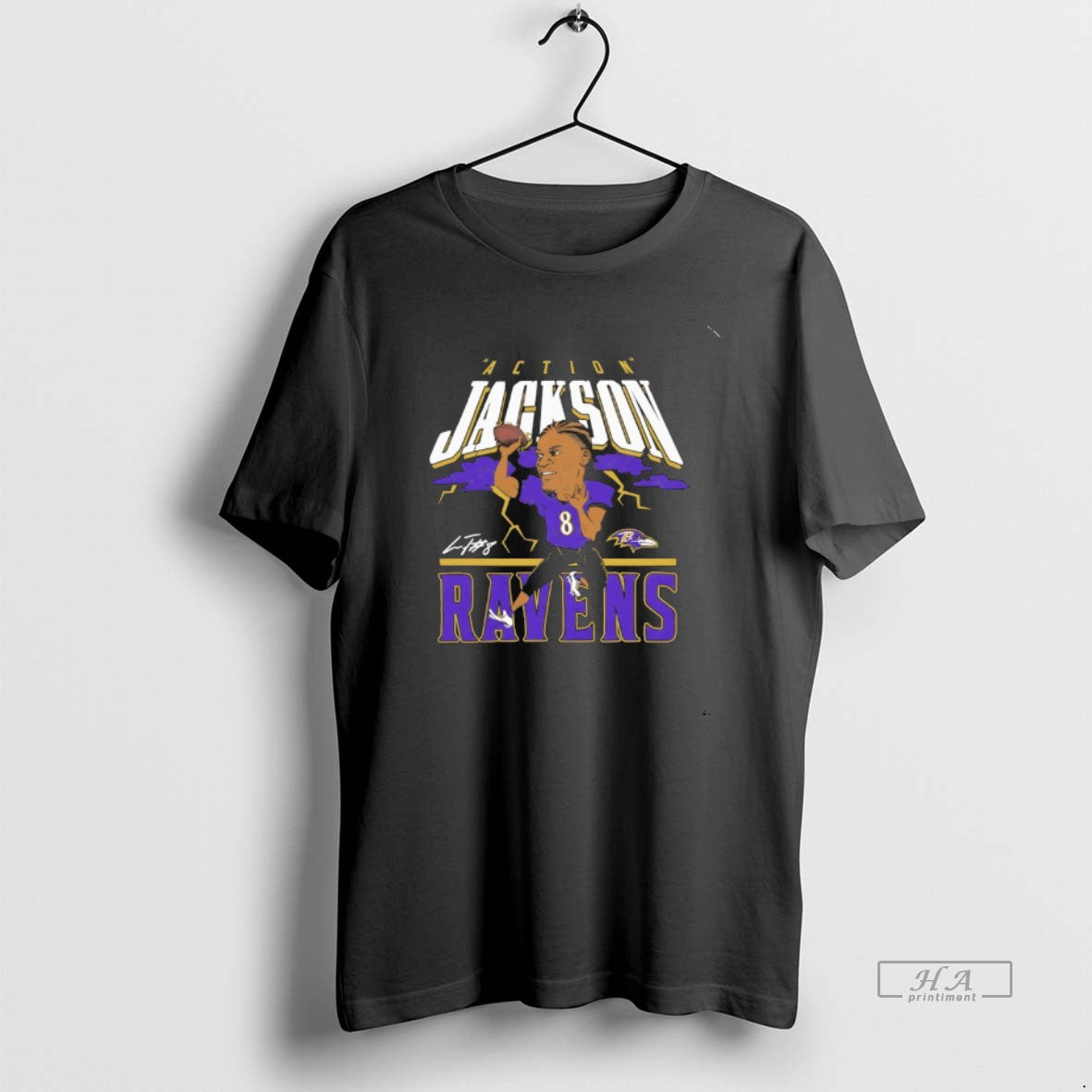 Trendy Lamar Jackson Action Baltimore Ravens Signature Caricature