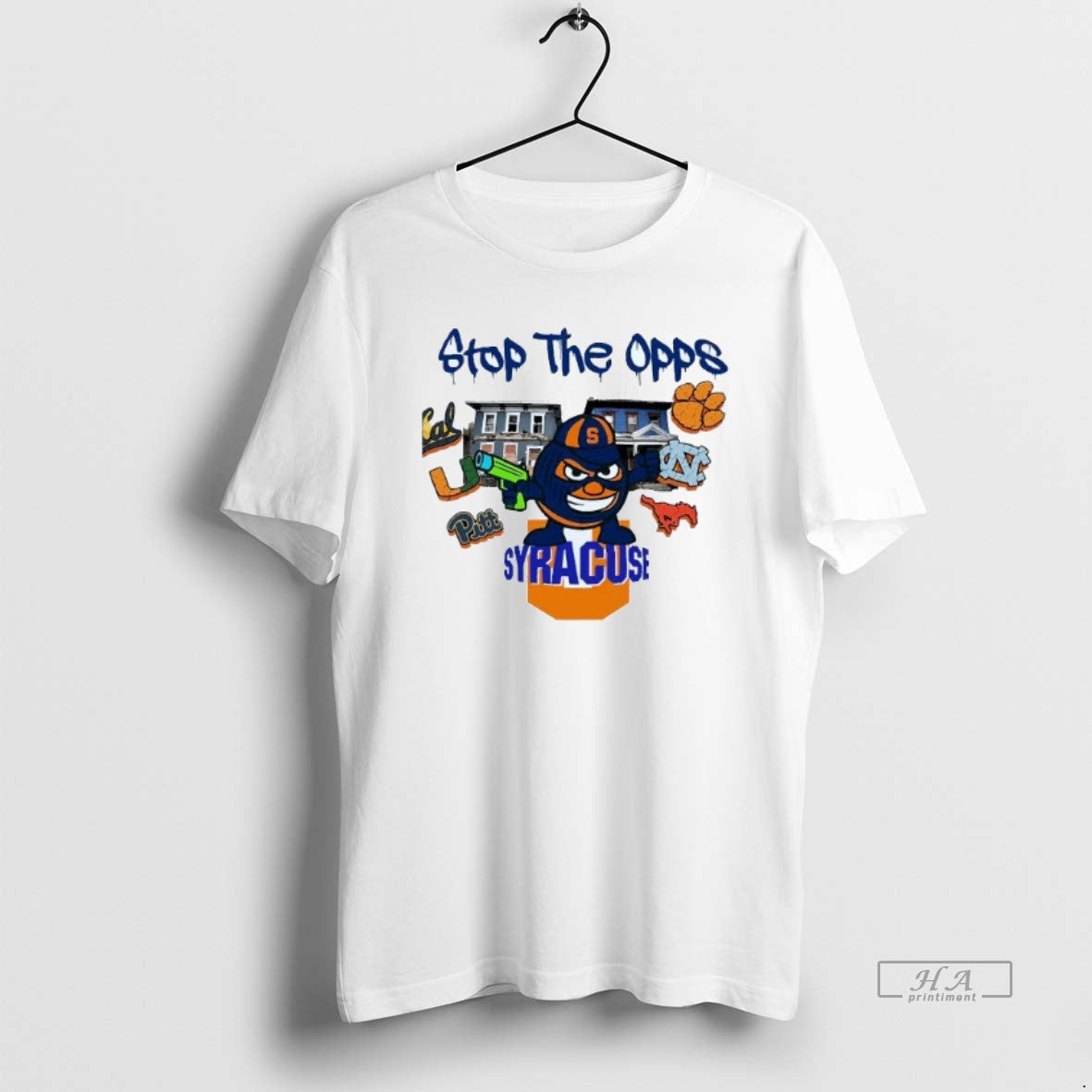 Trendy Stop The Opps Syracuse Orange Mascot Mens White Tee