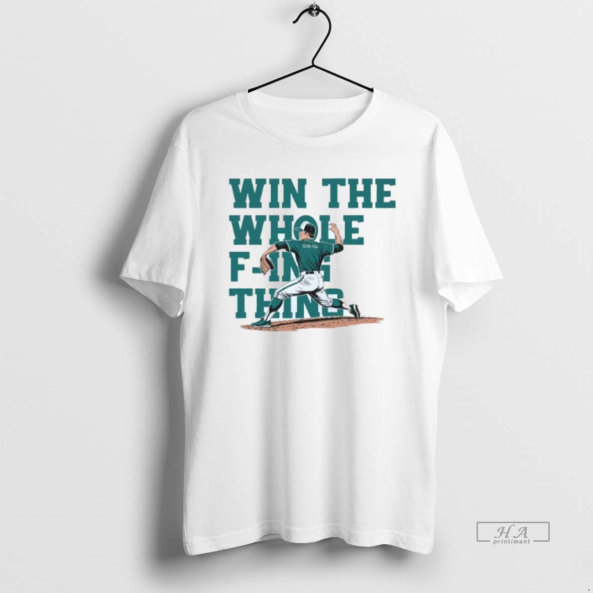 Trendy Win The Whole Fing Thing Seattle Mariners Baseball Playoff Mens White Tee