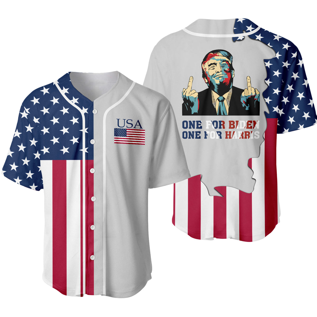 Trump Middle Finger One For Biden One For Harris Baseball Jersey