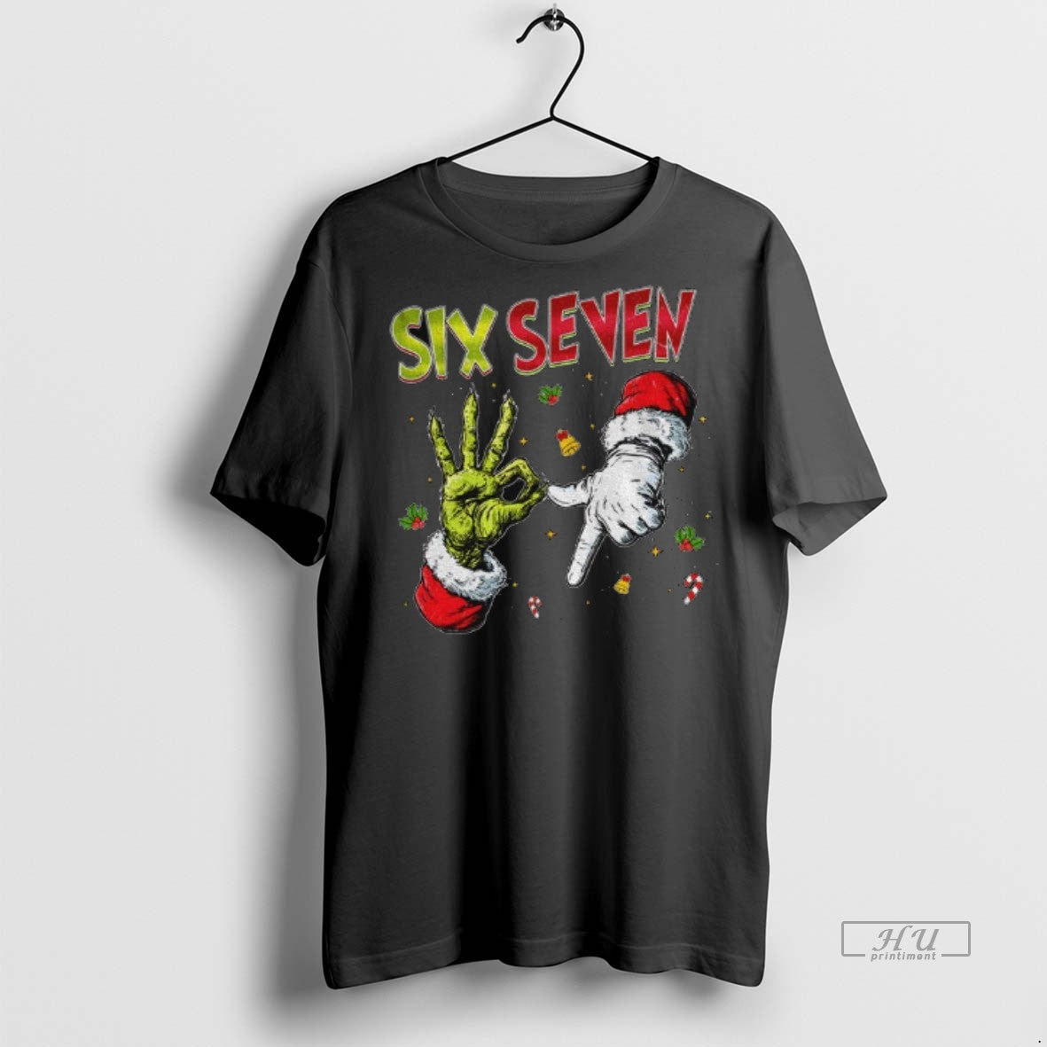 Viral Six Seven 6 7 Floral Santa Hat Viral Joke Christmas Tee Shirt Sweater