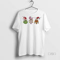 Viral The Grinch Characters Christmas Light Santa Hat White Tee Shirt Sweater