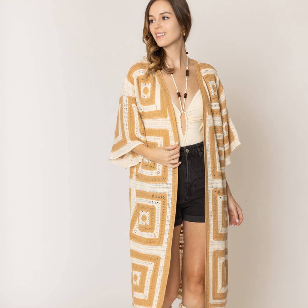 Repeating Square Pattern Crochet Cardigan