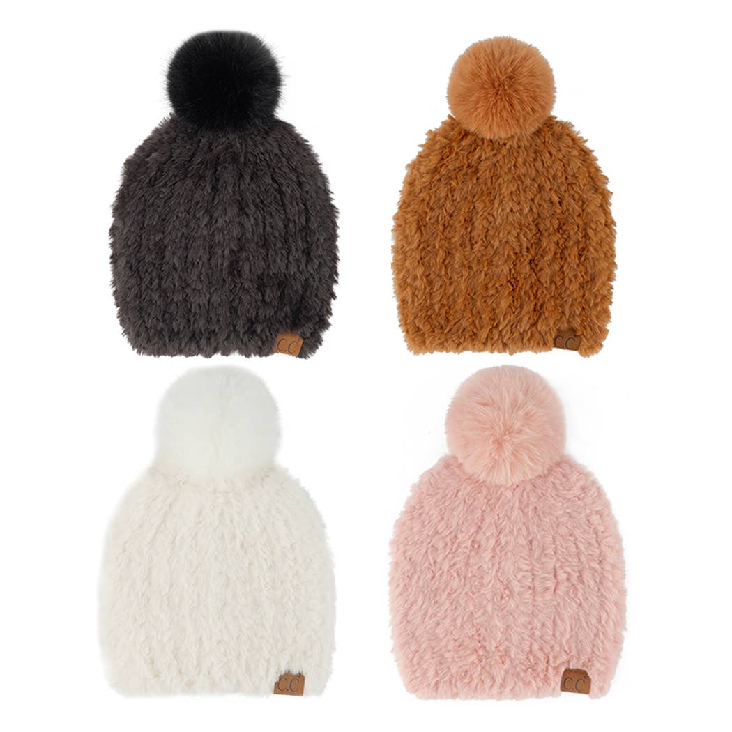 Faux Fur Beanie with Pom Pom
