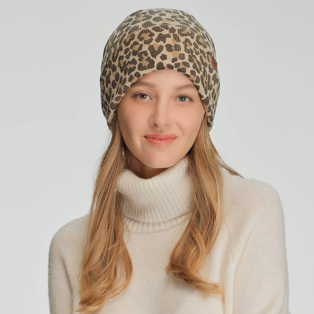 Leopard Pattern Trendy Knit Cuff Beanie