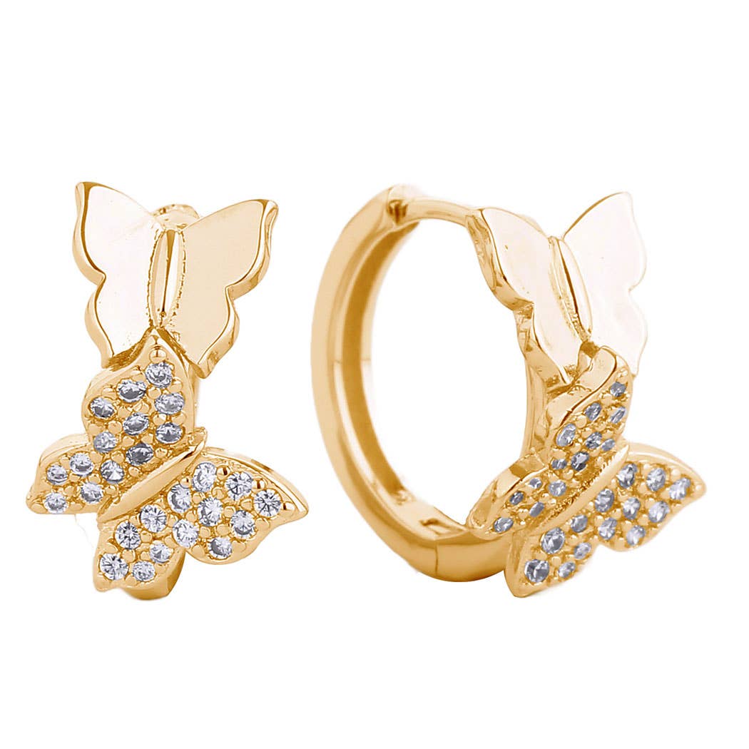 14K Gold-Dipped Cz Butterfly Huggie Earrings