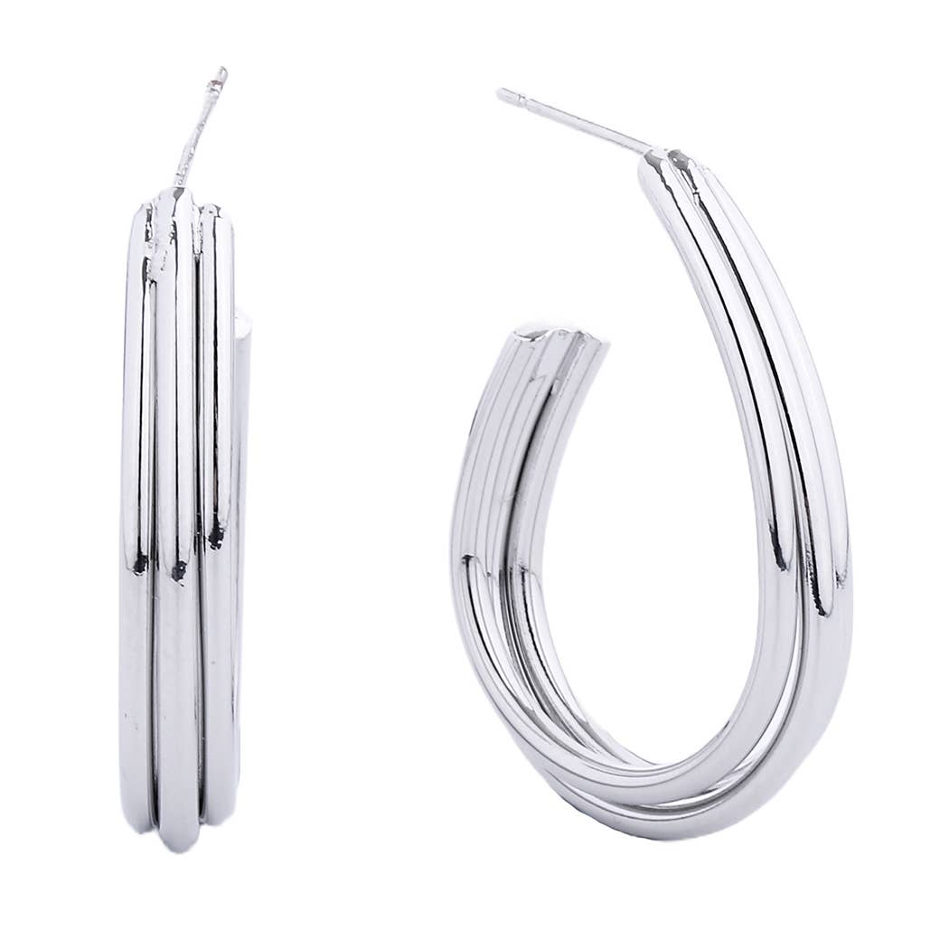 14K Gold-Dipped Triple Line Oval Hoop Post Earring