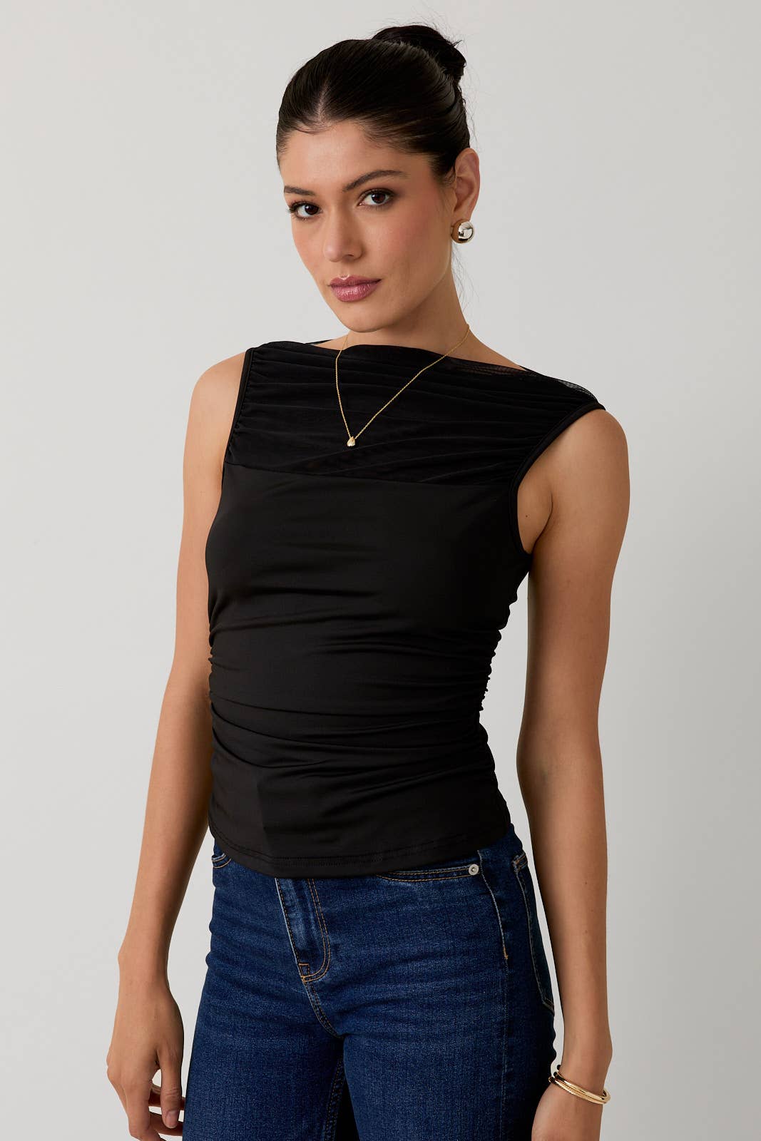 Knit & Mesh Mix Sleeveless Top