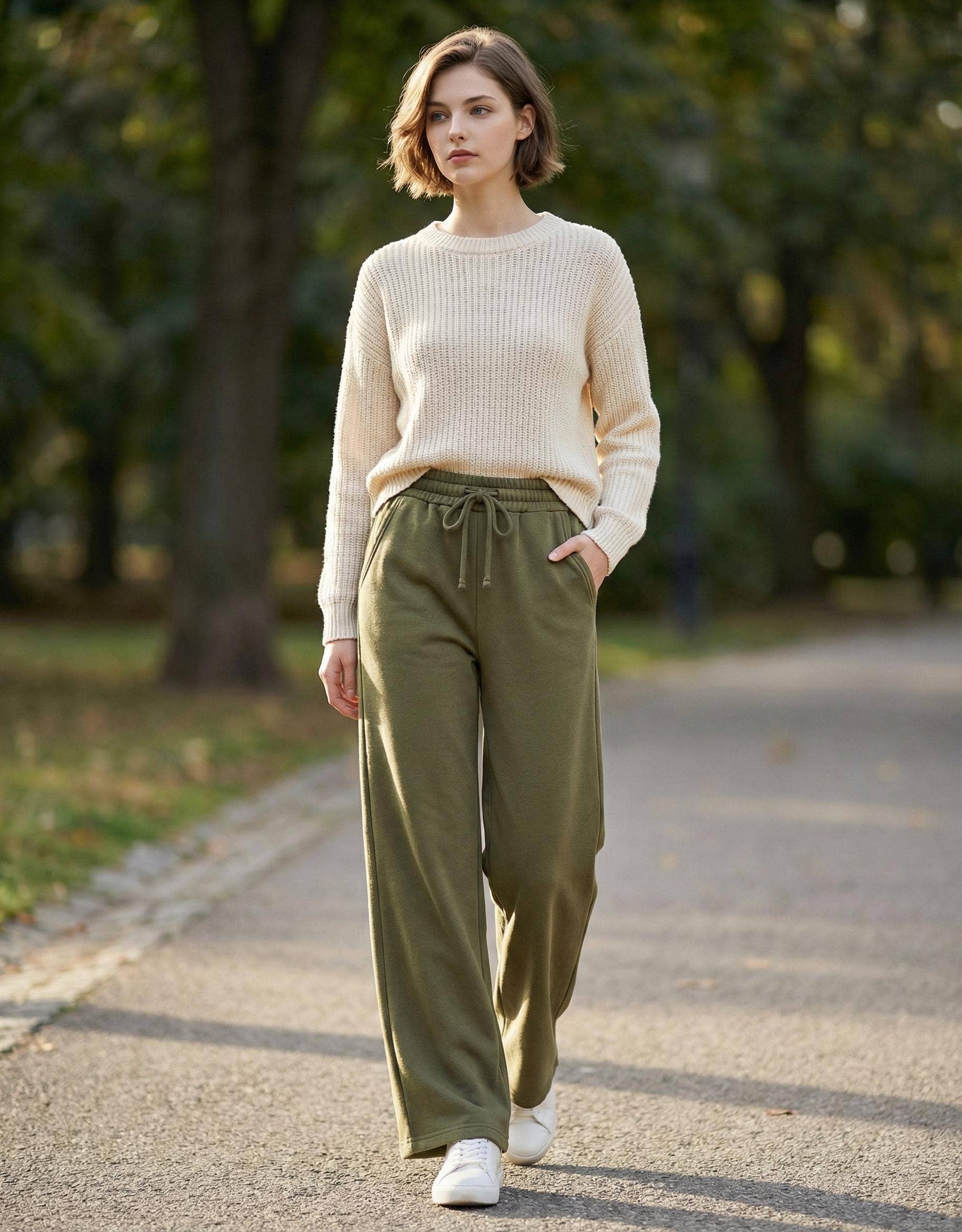.Fleece Exposed Seam Wide Leg Sweatpants