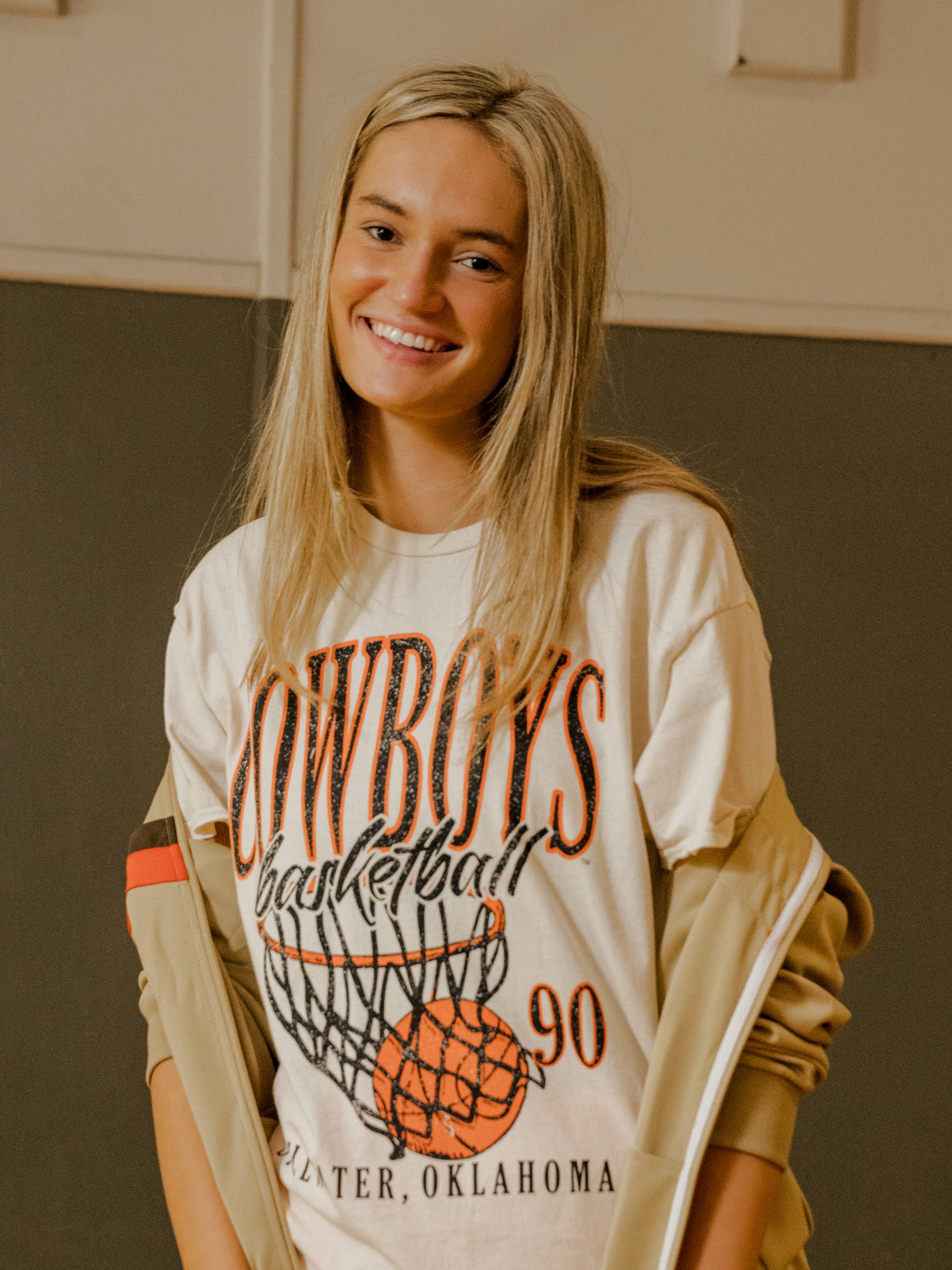 Osu Cowboys Big Basketball Off White Thrifted Tee