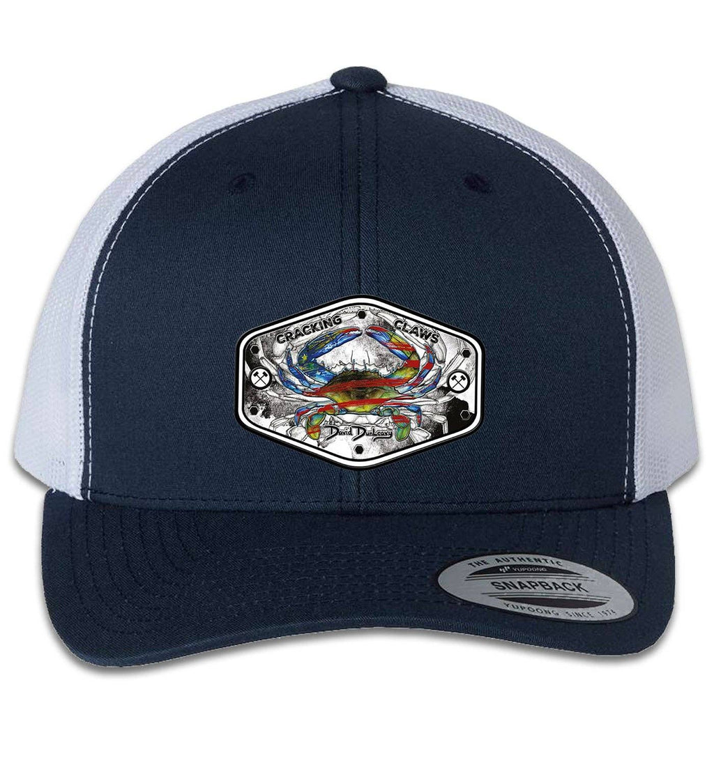 American Blue Crab 6 Panel Trucker Snap Back Navy White Hat Unisex