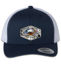 American Blue Crab 6 Panel Trucker Snap Back Navy White Hat Unisex