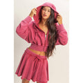 Acid Wash Cropped Zip-Up Hoodie