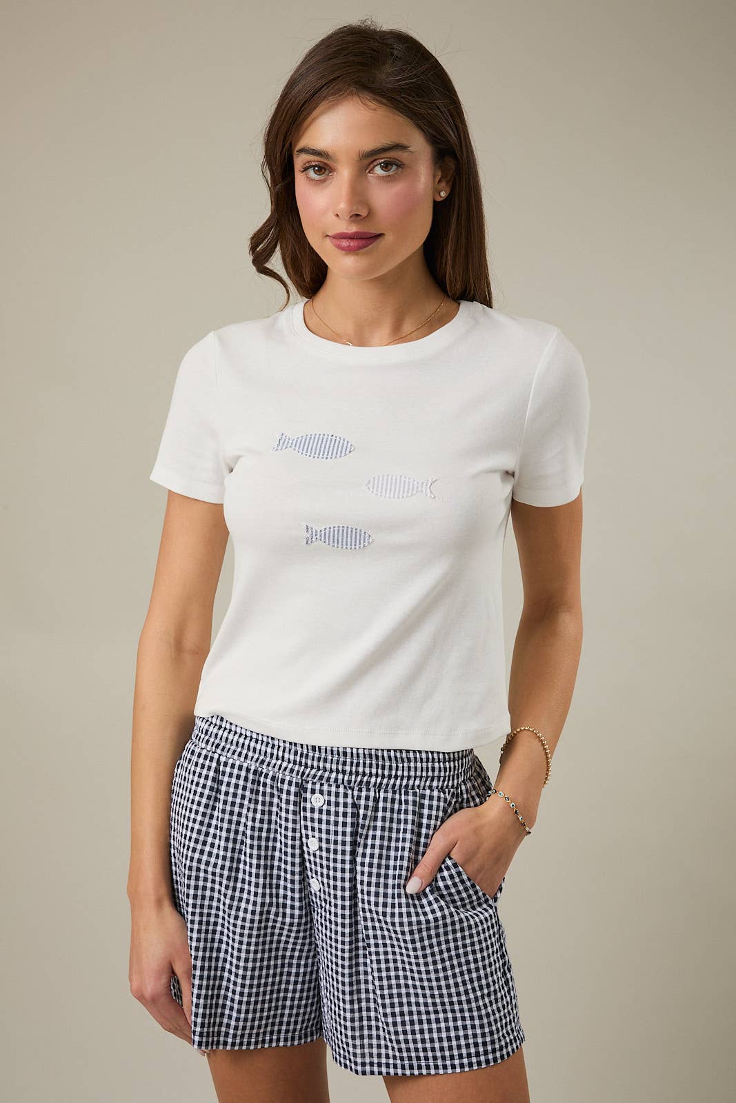 Crew Neck Short Sleeve Fish Patchwork Baby T-Shirt