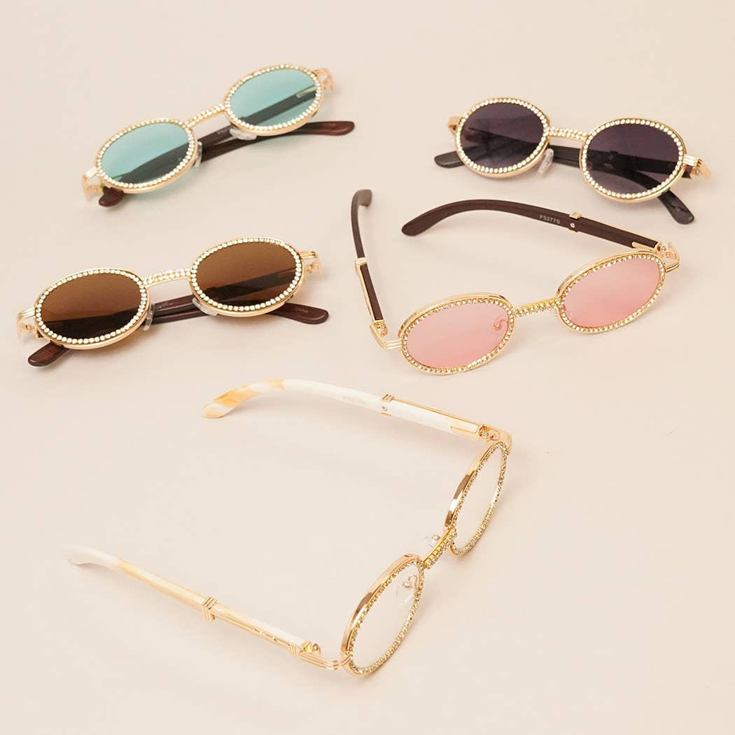 Women Luxury White Crystal Sun Glasses