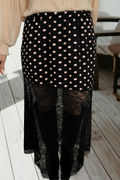 Asymmetric Polka Dot Print Sheer Lace Patchwork Skirt (S-Xl)