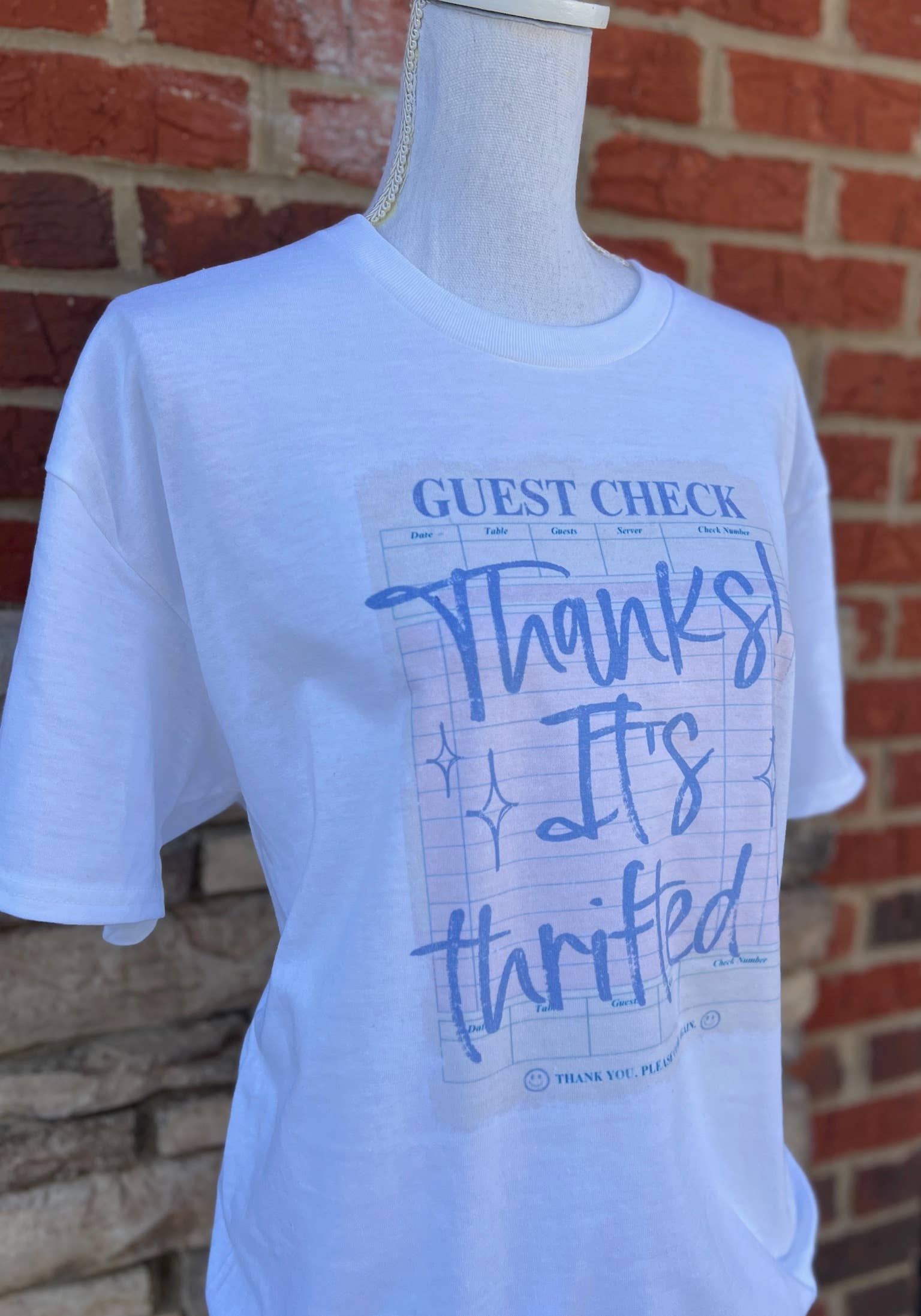 Thanks It's Thrifted On White Tee
