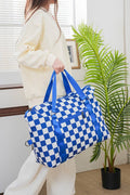 ,,._ SI-27222 Large Capacity Checkered Travel Duffle Bag with Sho