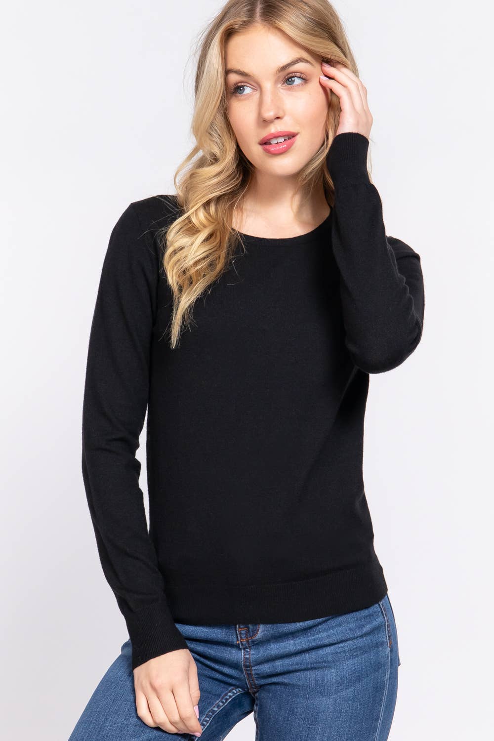 ...SI-24842 Slim Fit Long Slv Crew Neck Basic Sweater